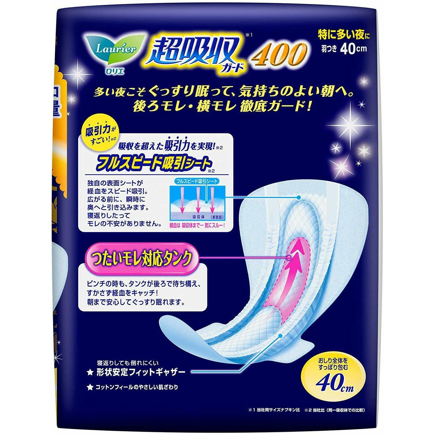 Laurier Block till morning 400 Sanitary Pad Overnight Longer Wing 40cm 12 pads