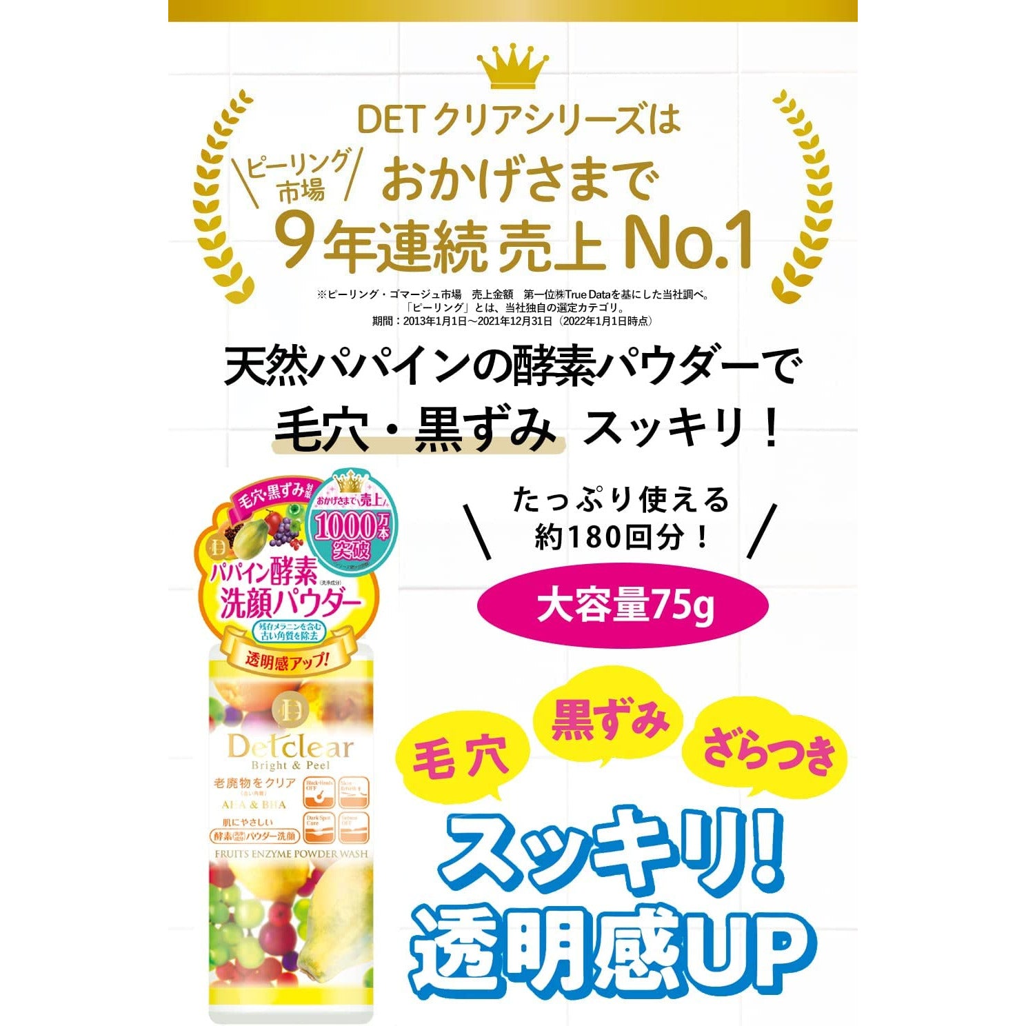 MEISHOKU DET Clear Bright & Peel  Enzyme Powder Wash Mixed Fruit Fragrance 75g