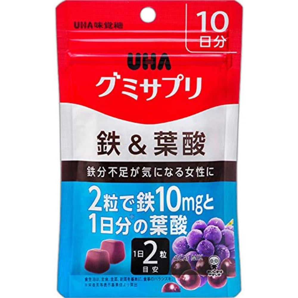 Yuha Mikakuto UHA Gummy Supplement Iron & Folic Acid Flat Bag 20 Tablets