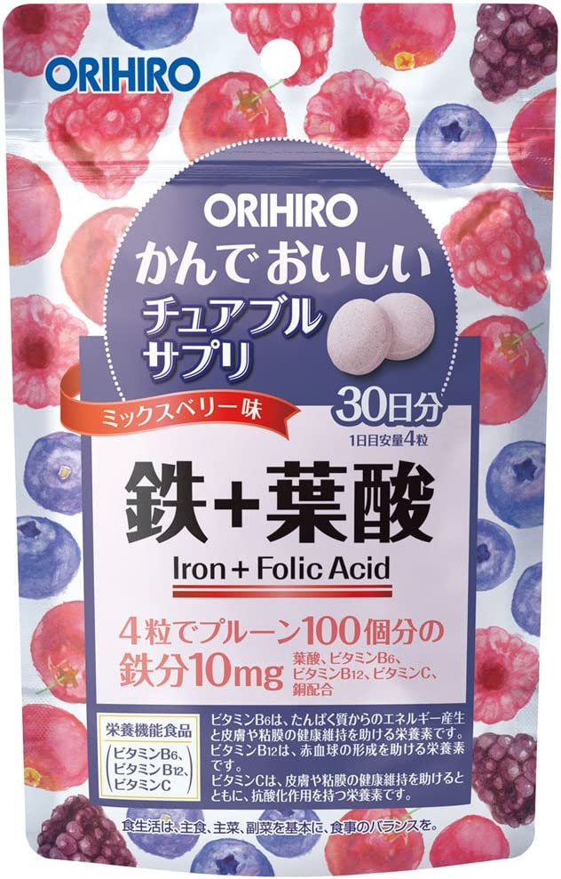 Orihiro chewable supplement Iron 120 tablets mix berry flavor