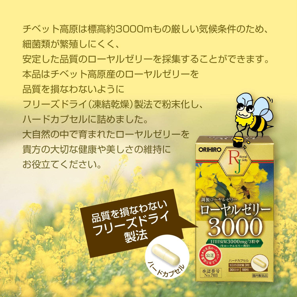ORIHIRO Royal Jelly 3000 Supplement 90 Capsules for 30 Days Japan